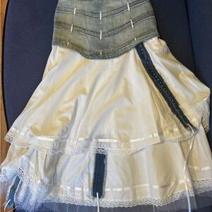 Stylish Denim and White Layered Skirt